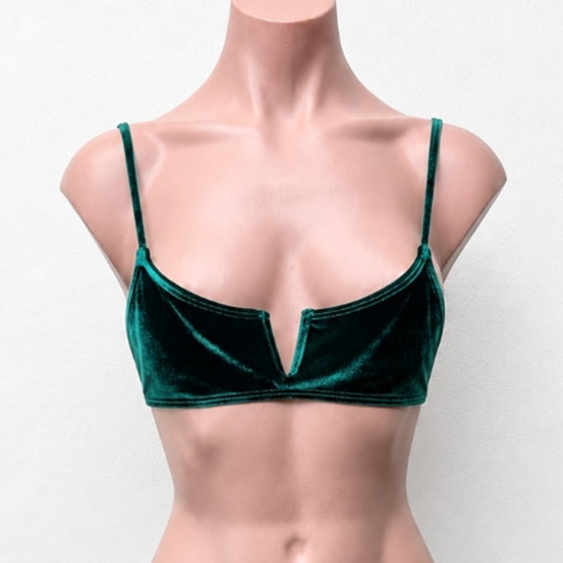 South Beach Forest Green Jade Velvet V-Cutout Bikini Top Gold Hardware 6