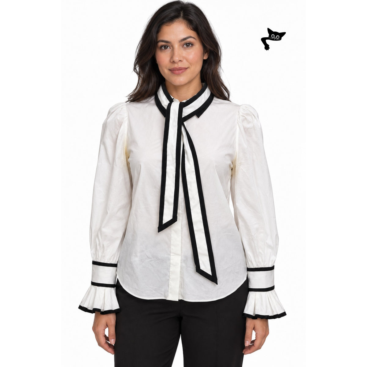 Alice + Olivia White Black Bow Tie Blouse Women S