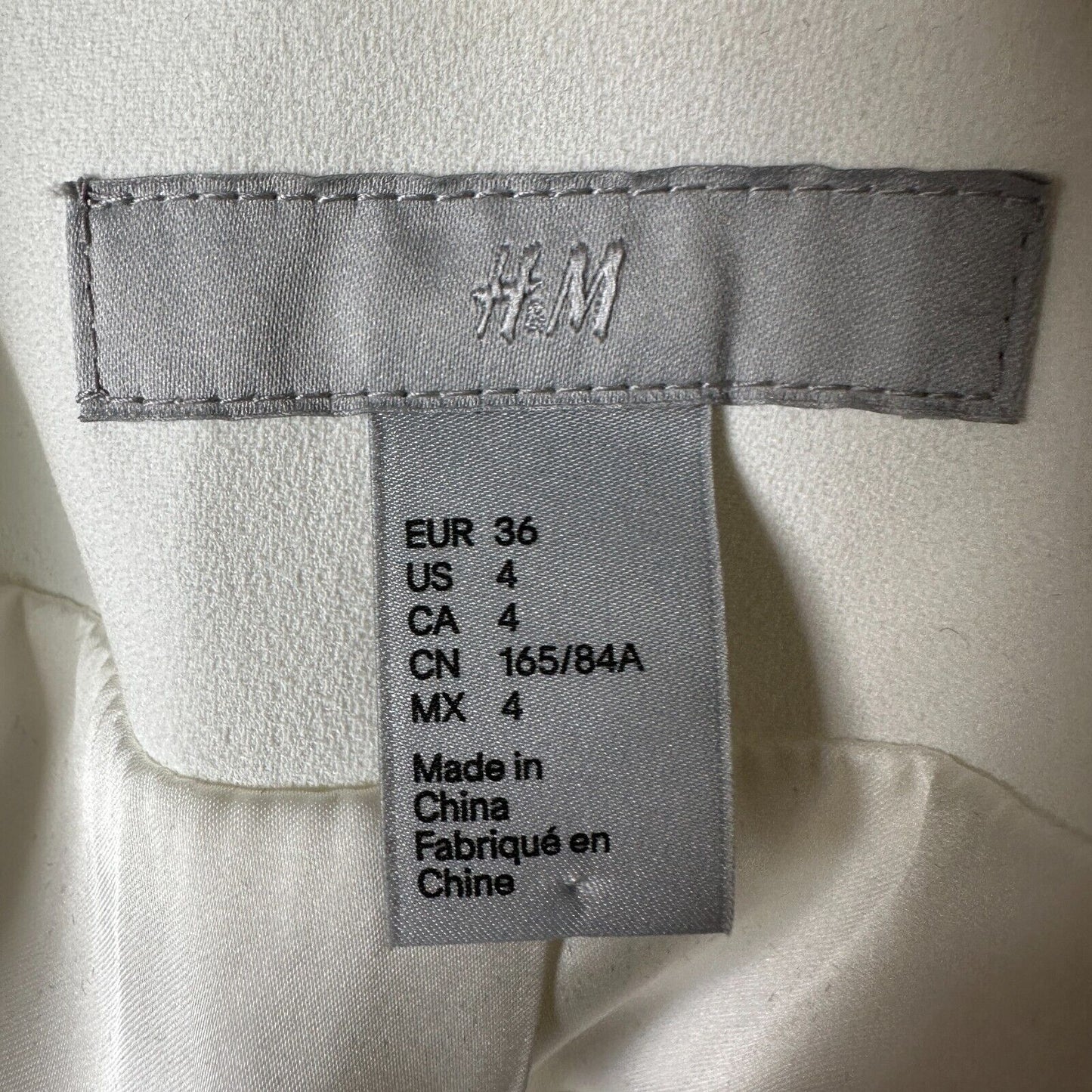 H&M Cream Linen Blend Fitted Blazer Jacket Hook & Eye Front 3/4 Ruched Sleeves 4