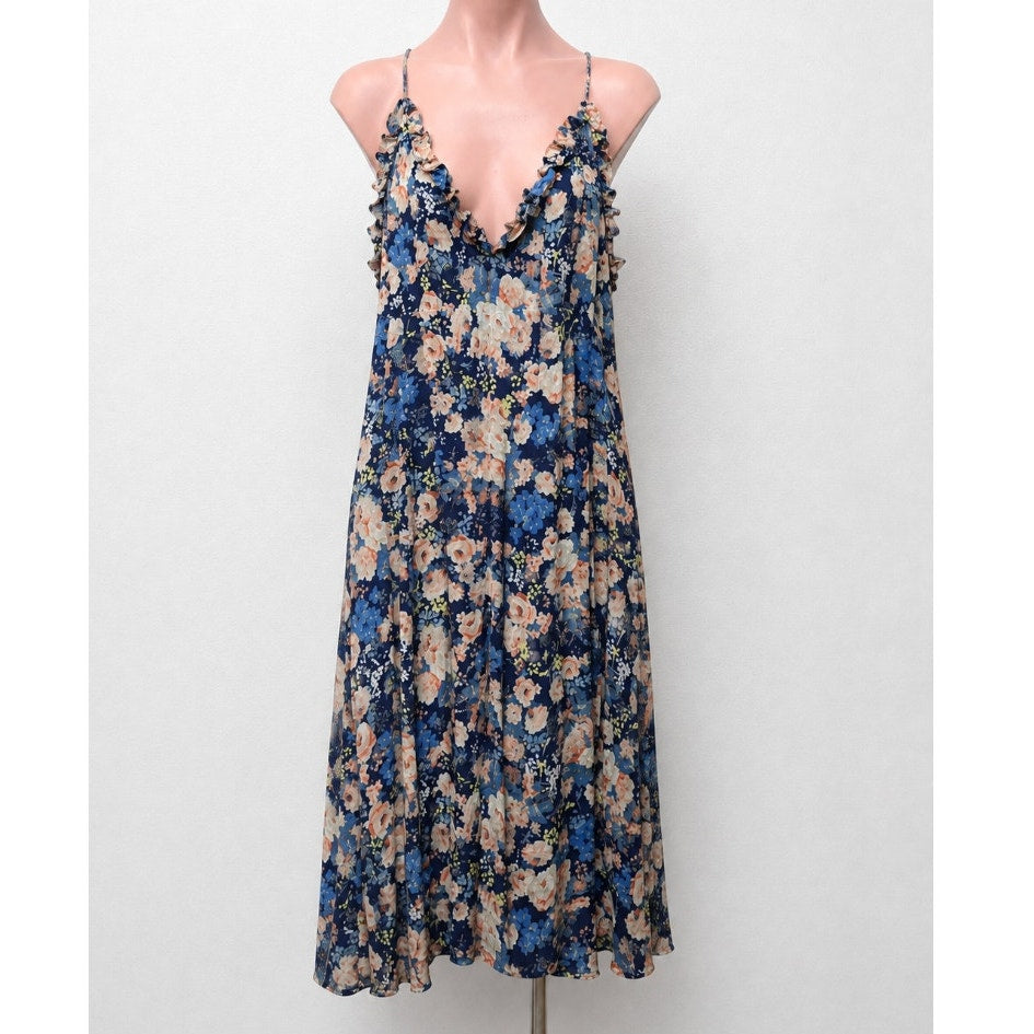 Rebecca Taylor Gigi Fleur Slip V-Neck Racer Back Silk Pleated Fabric Dress 8