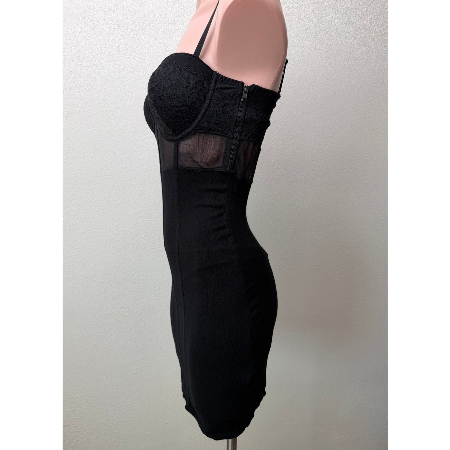GUESS Black Lace Bodycon Mini Dress Sheer Mesh Corset Size S