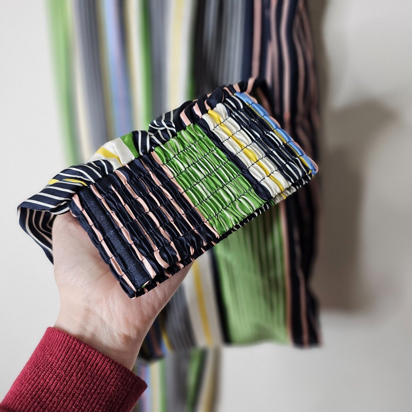 NWOT Tory Burch Green Blue White Multi Stripe Silk Harem Pants Banded Cuffs 2