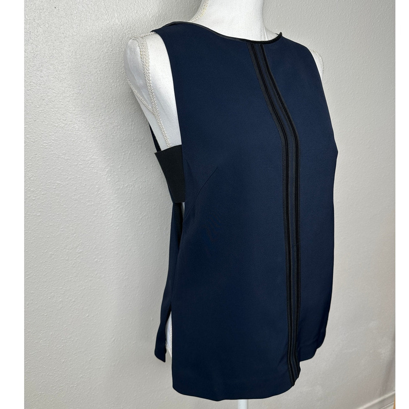 rag & bone Navy & Black High Neck Satin Back Zip Tank Blouse Sleeveless Top S