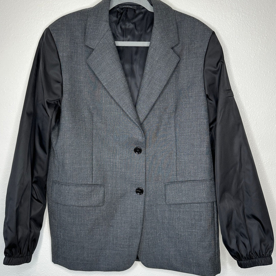 Prada Single Breasted Wool ReNylon Jacket Elasticized Cuff Retail $4700 42 / XL