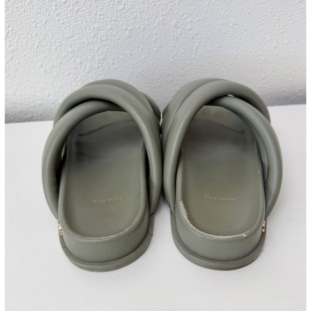 Anine Bing Lizzie Slides Sage Green Womens US 8
