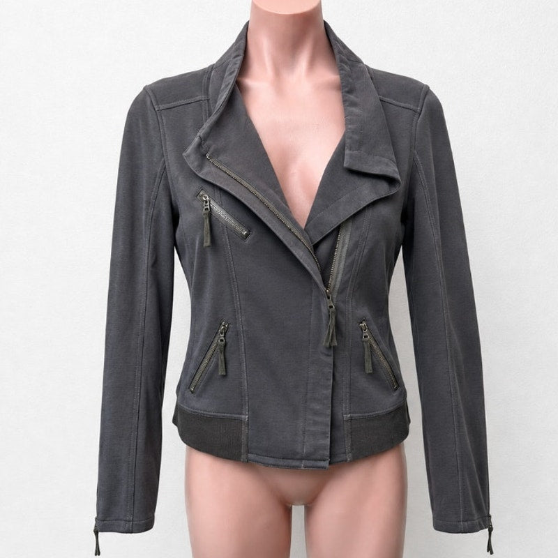 Marrakech Utility Moto Jacket Gunmetal Gray Ultra Soft Stretch Zip XS