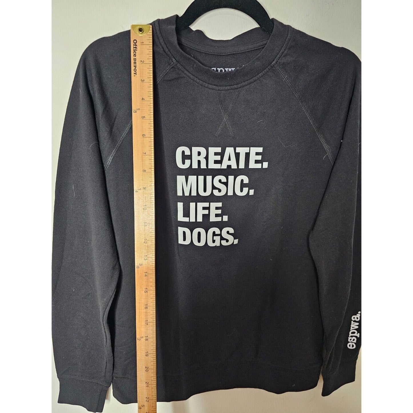 ESPWA Black Long Sleeve Thin Sweater Top Create Music Graphic Tee Shirt Small