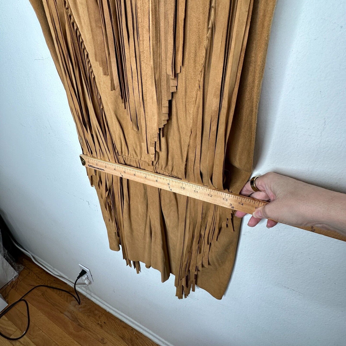 Belair Calvi Camel-Tan Goat Suede Sleeveless Fringed Scoop Neck Mini Dress T2