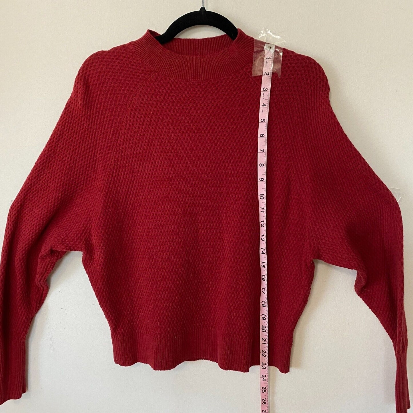 Target Prologue Red Waffle Knit Mock Neck Long Sleeve Sweater S Cotton Wool
