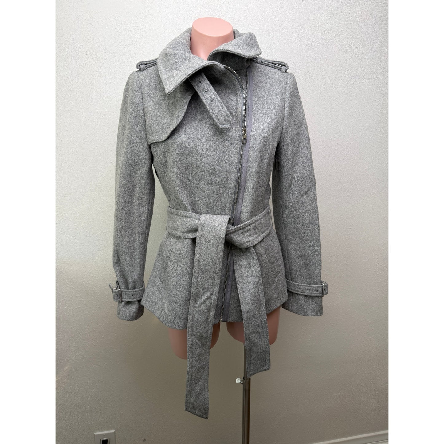 Ted Baker Gray Belted Zip Jacket Womens US 4 Heathered Coat