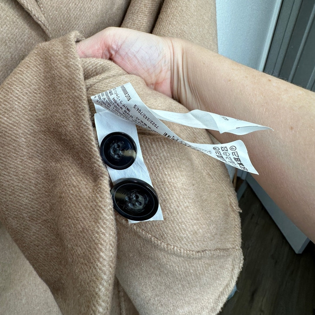 Zara Tan Fuzzy 3/4 Sleeve High Low Front Button Jacket Small