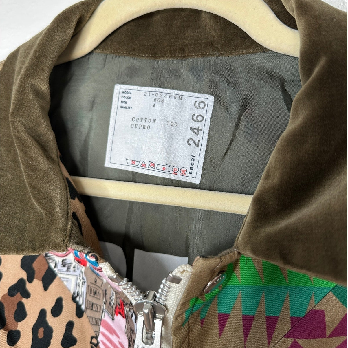 Sacai Tan Animal Mixed Print Patchwork Cotton Velvet Collar Zip Jacket 4 / XL