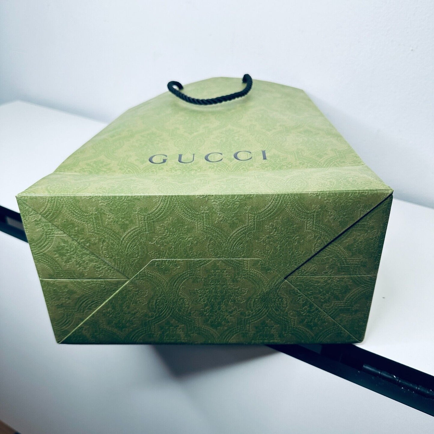 Gucci Embossed Green with Black Gucci Logo Gift Bag Rope Handle 100% Recycled