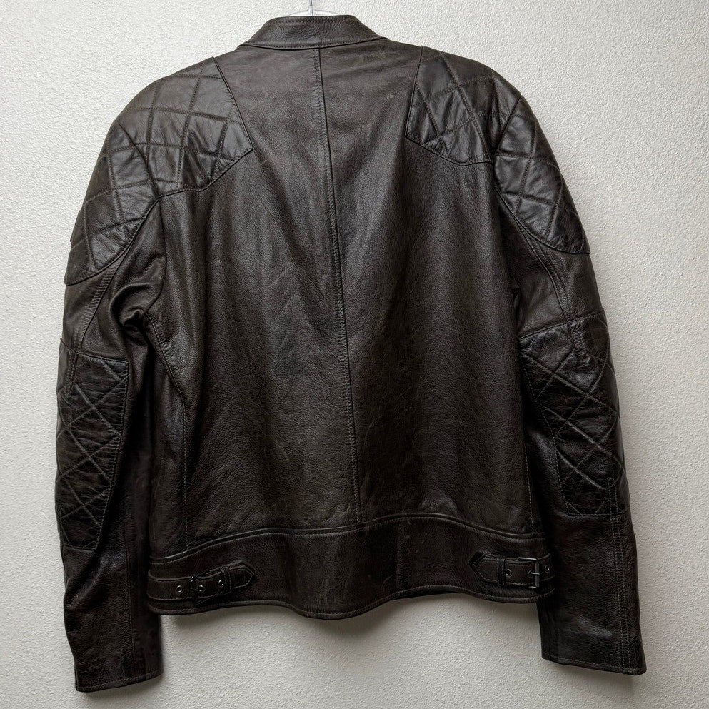 Belstaff Legacy Outlaw Brown Leather Cafe Racer Motorcycle Jacket Men's US 40