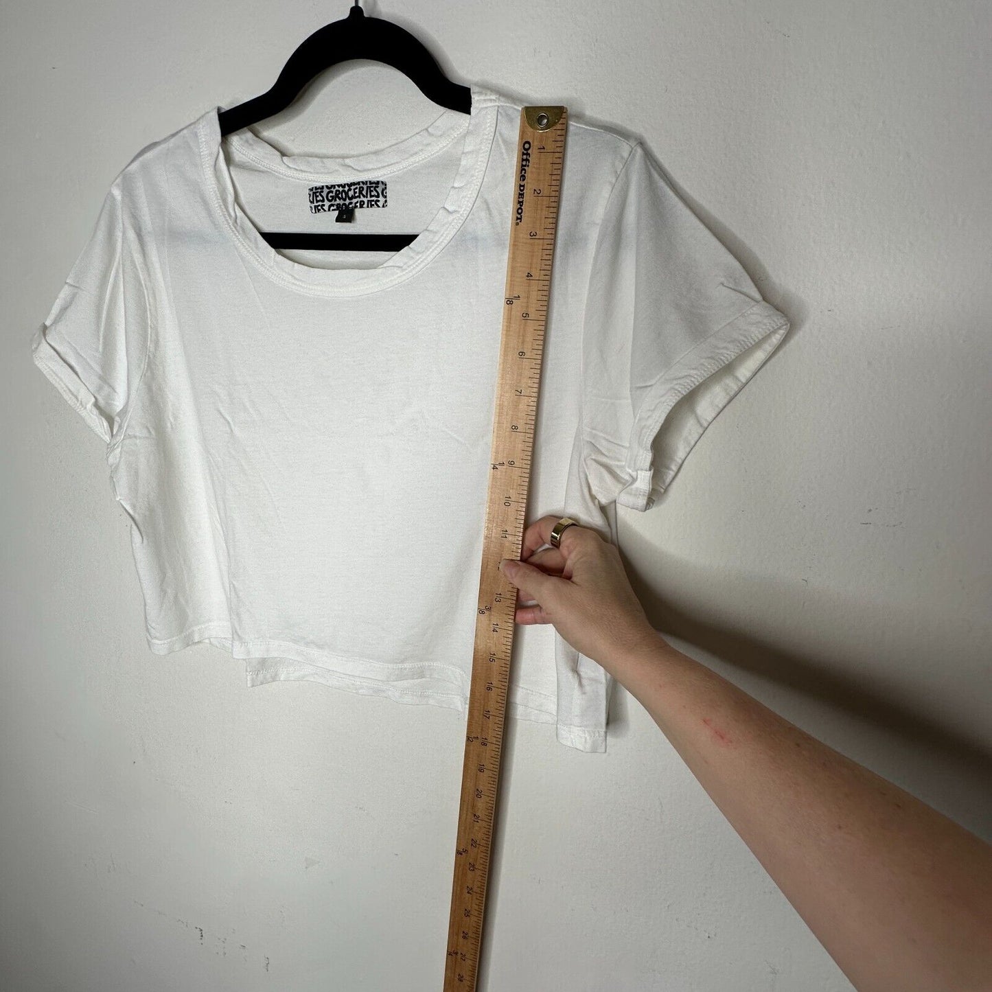 Groceries White Round Neck Short Sleeve Crop Top 100% Organic Cotton Tee Small