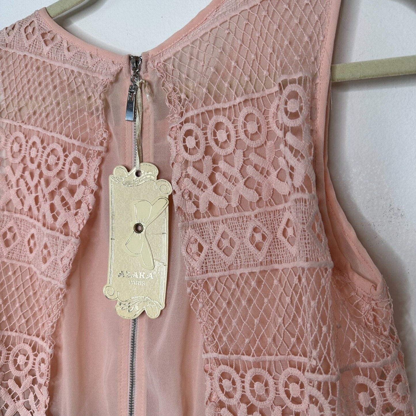 NWT Azaka Paris Sleeveless Pink Crochet Top & Black Stripe Dress Mini S / M