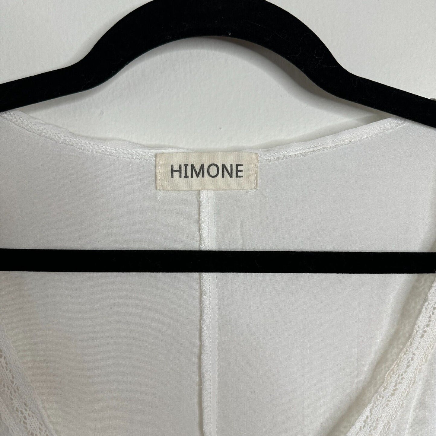 Himone White Sleeveless V-Neck Crochet Lace Trim Boxy Top Beach Coverup OS