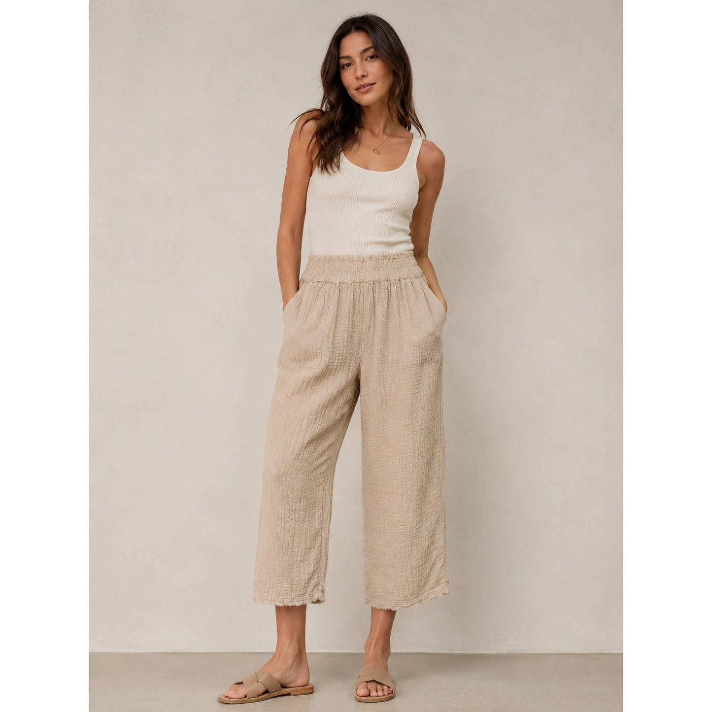 Rails Leon Crop Pants Flax Cotton Gauze Elastic Waist XS