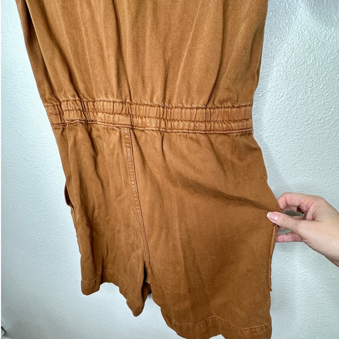 Everlane The Denim Short Coverall Organic Cotton Brown Rust Romper 6