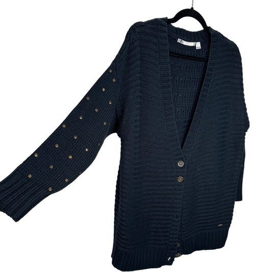 Volcom Black Cardigan Gold Studded Sleeves Gold Buttons