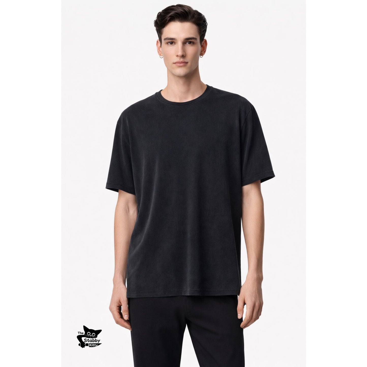 Zegna Washed Charcoal Black Silk Knit Crew Neck Shirt Men’s L