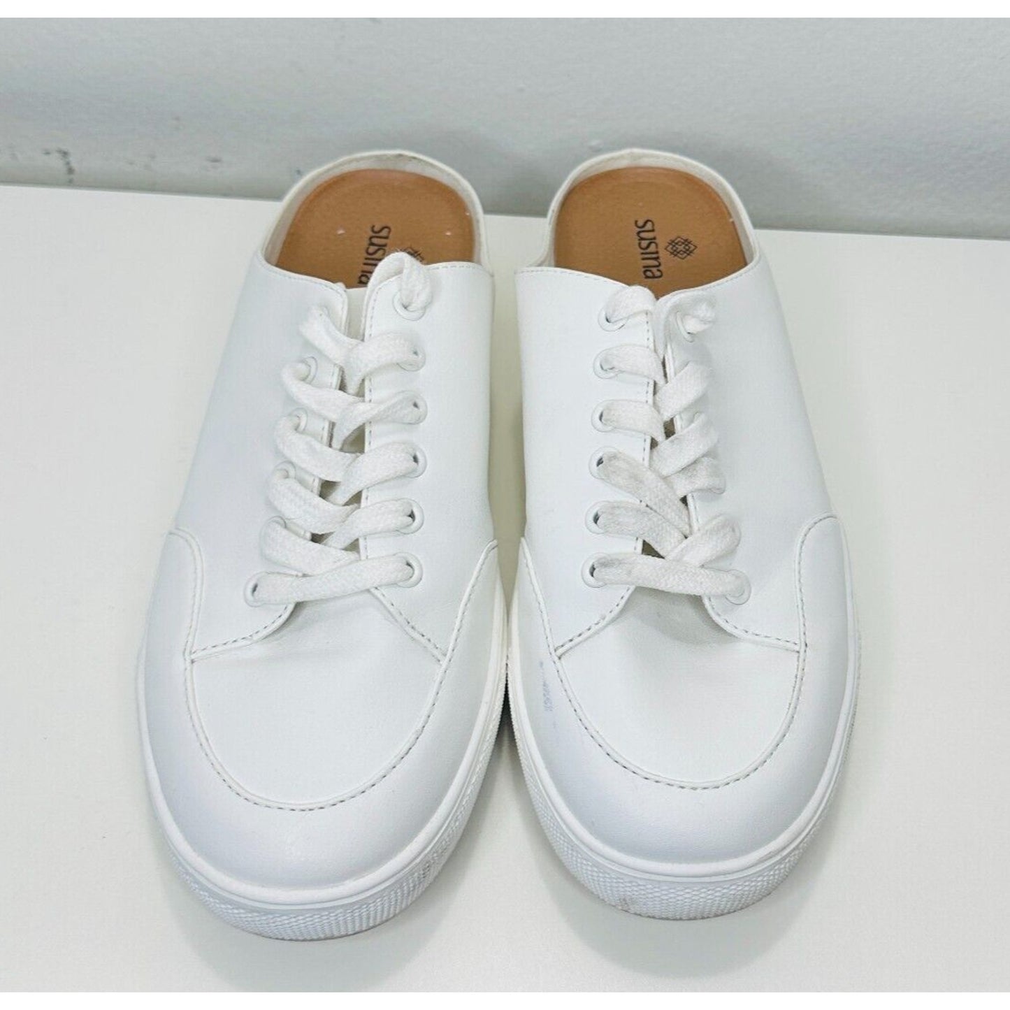 Susina White Leatherette Brynlee Closed Toe Slide-In Casual Mule Sneakers 9