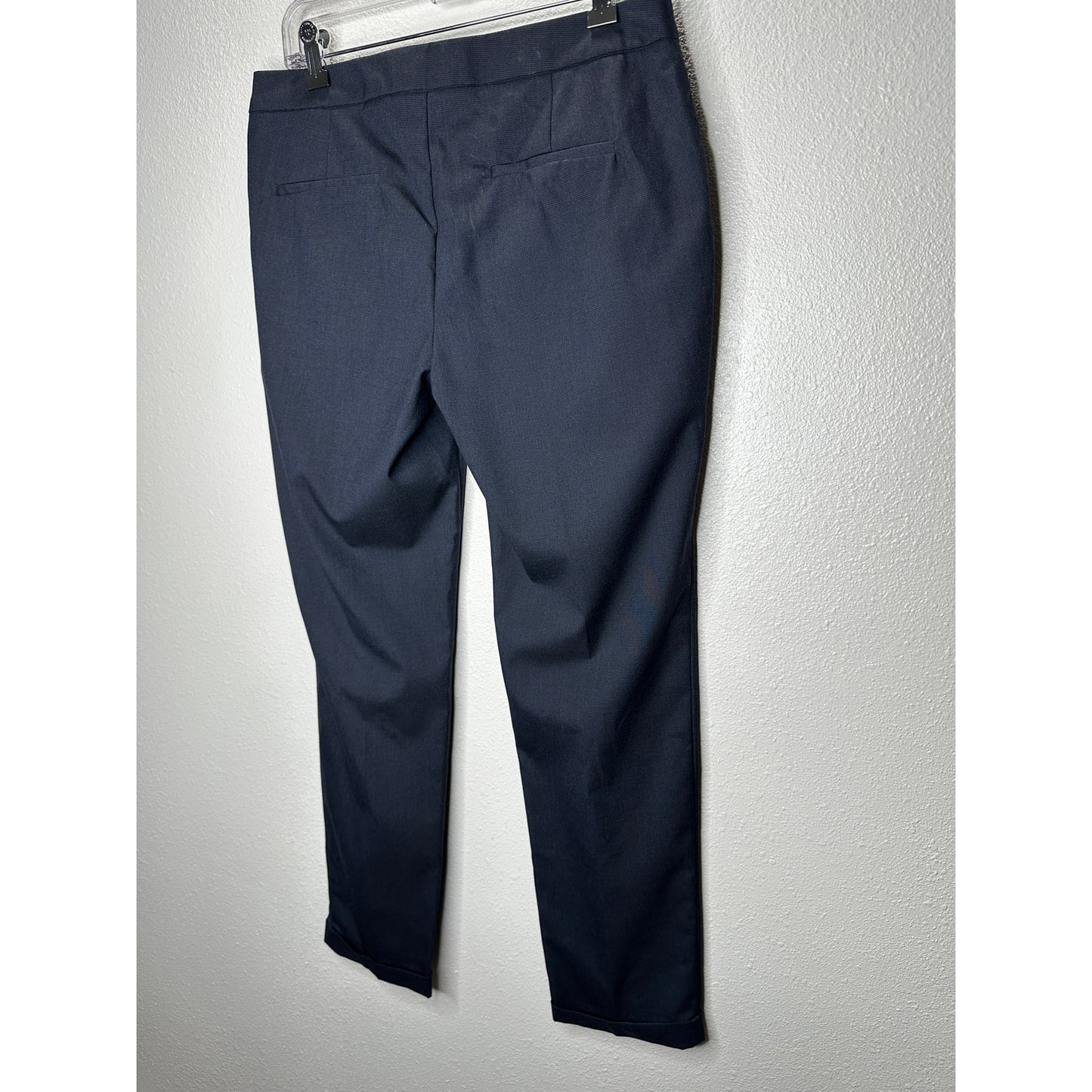 Zara Navy Blue Micro Tweed Straight Leg Cuffed Trouser Pant 6