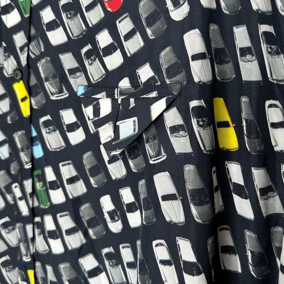 Bottega Veneta Black Car Print Long Sleeve Button Shirt Tunic 54 / L