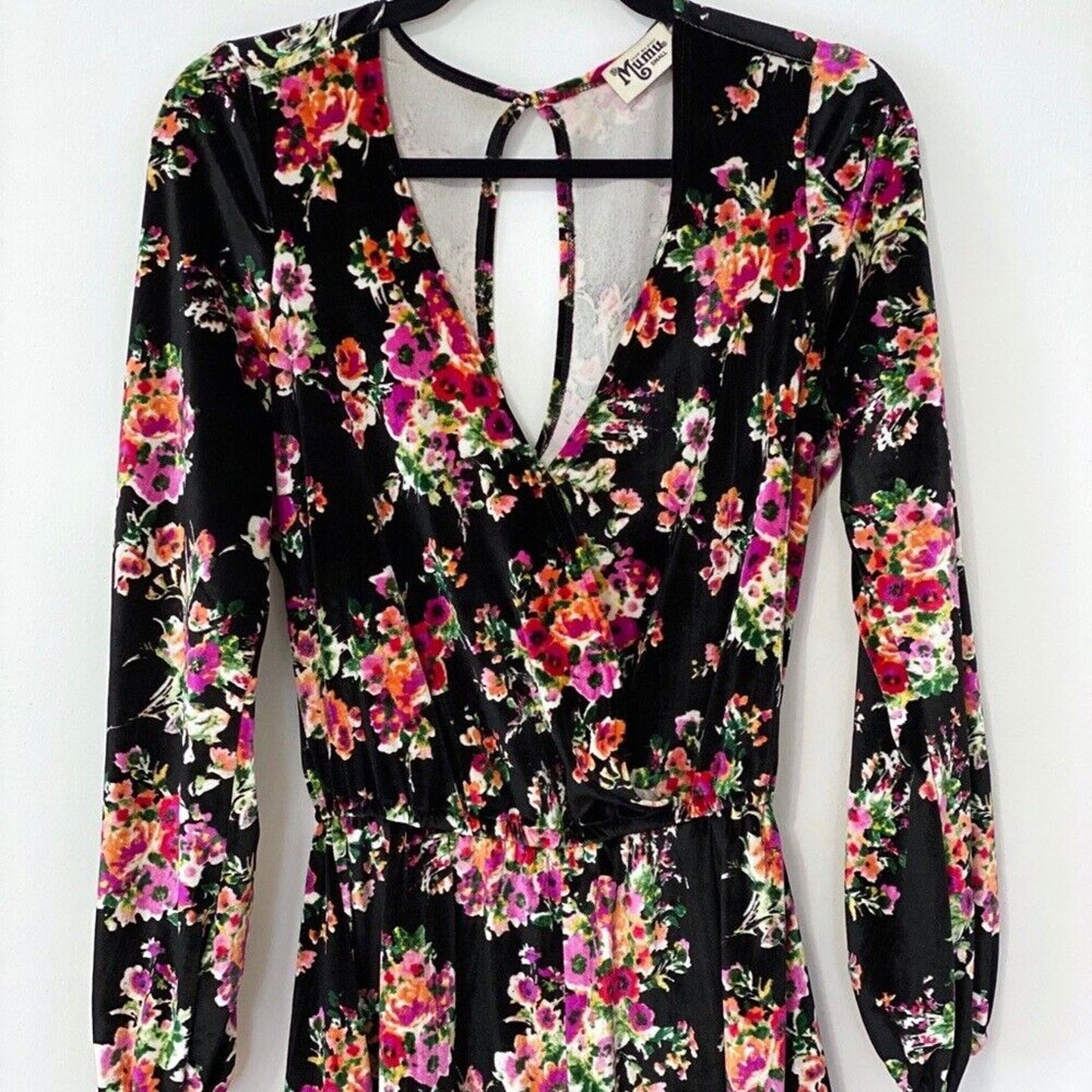 Show Me Your Mumu Kelsey Black Velvet Floral Romper Jumper Keyhole Back Small