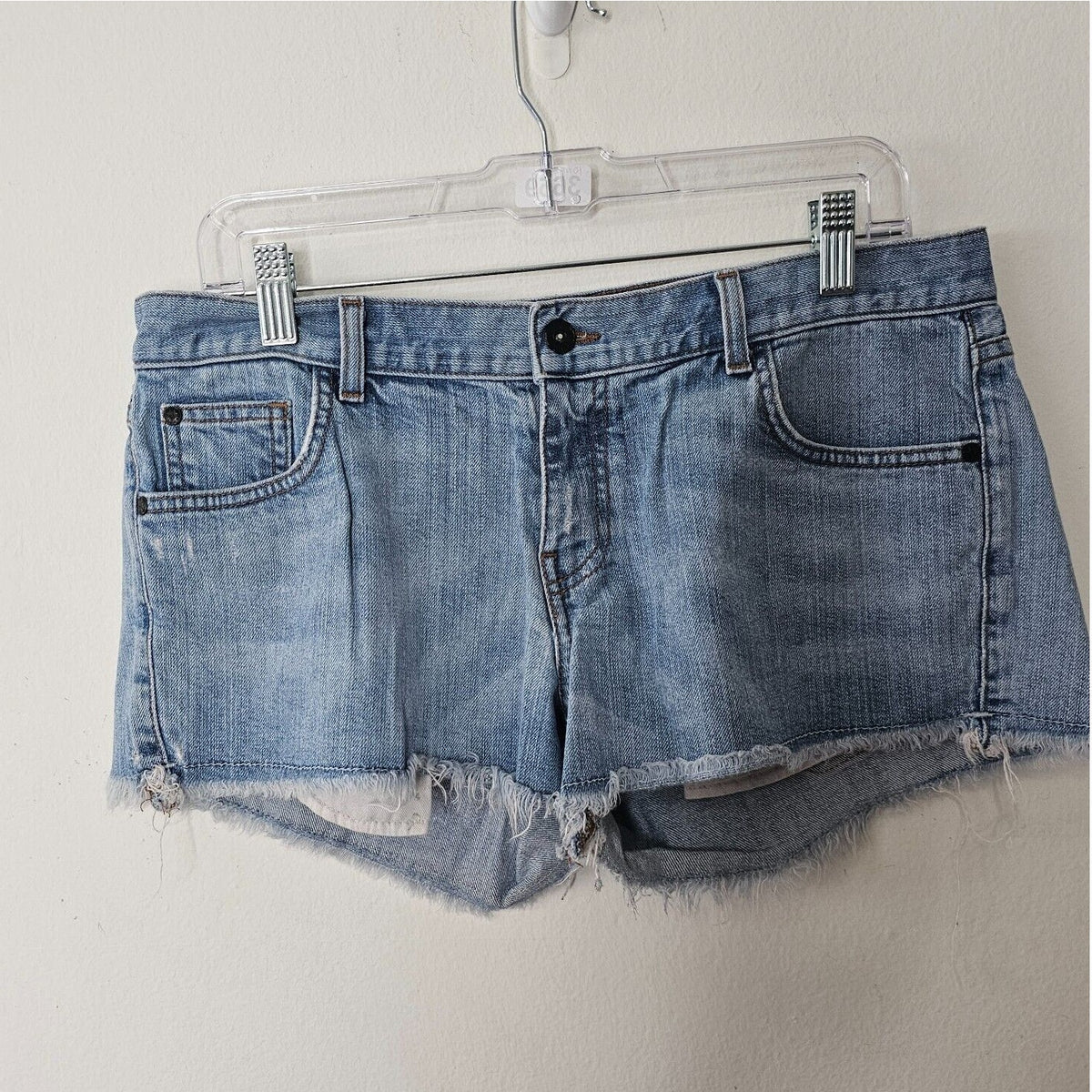 RARE Vans X Jesse Jo Medium -Wash Leopard Print Waist Raw Hem Jean Shorts 11
