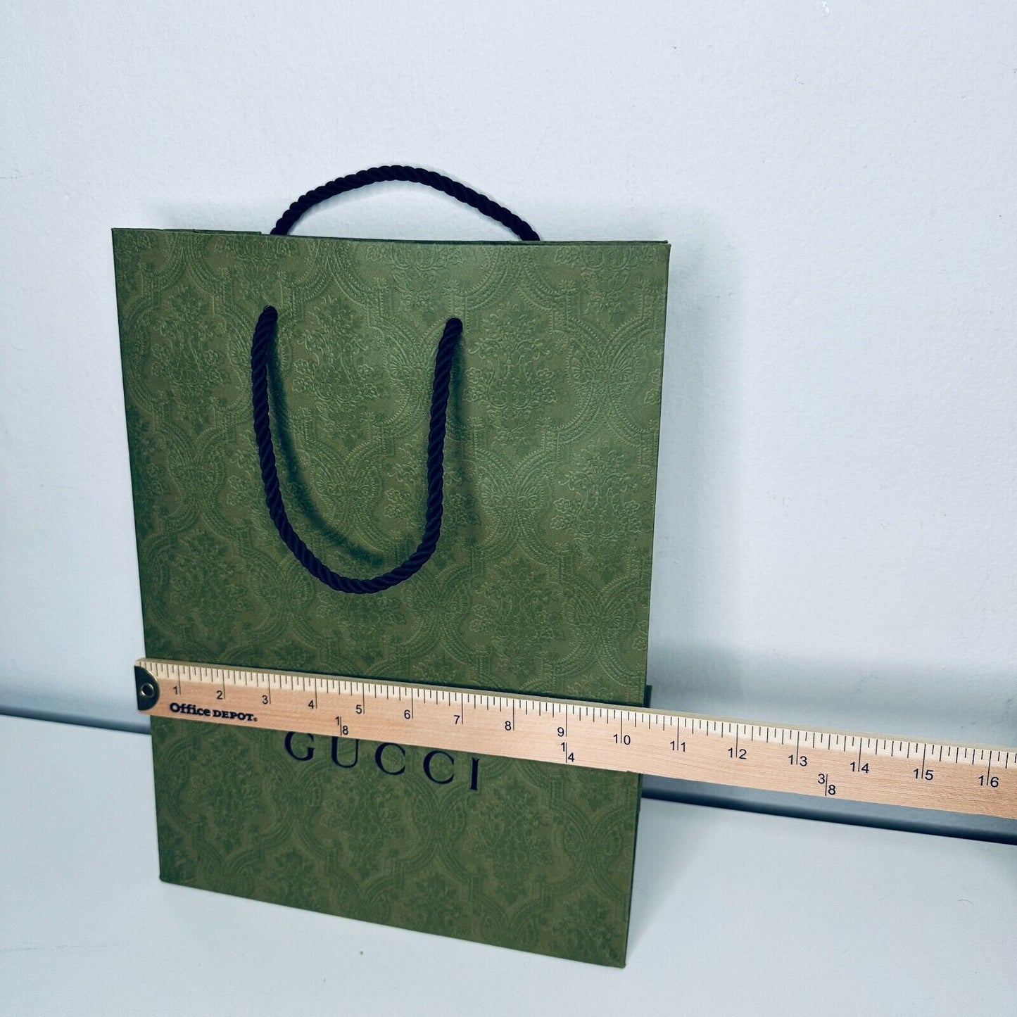 Gucci Embossed Green with Black Gucci Logo Gift Bag Rope Handle 100% Recycled