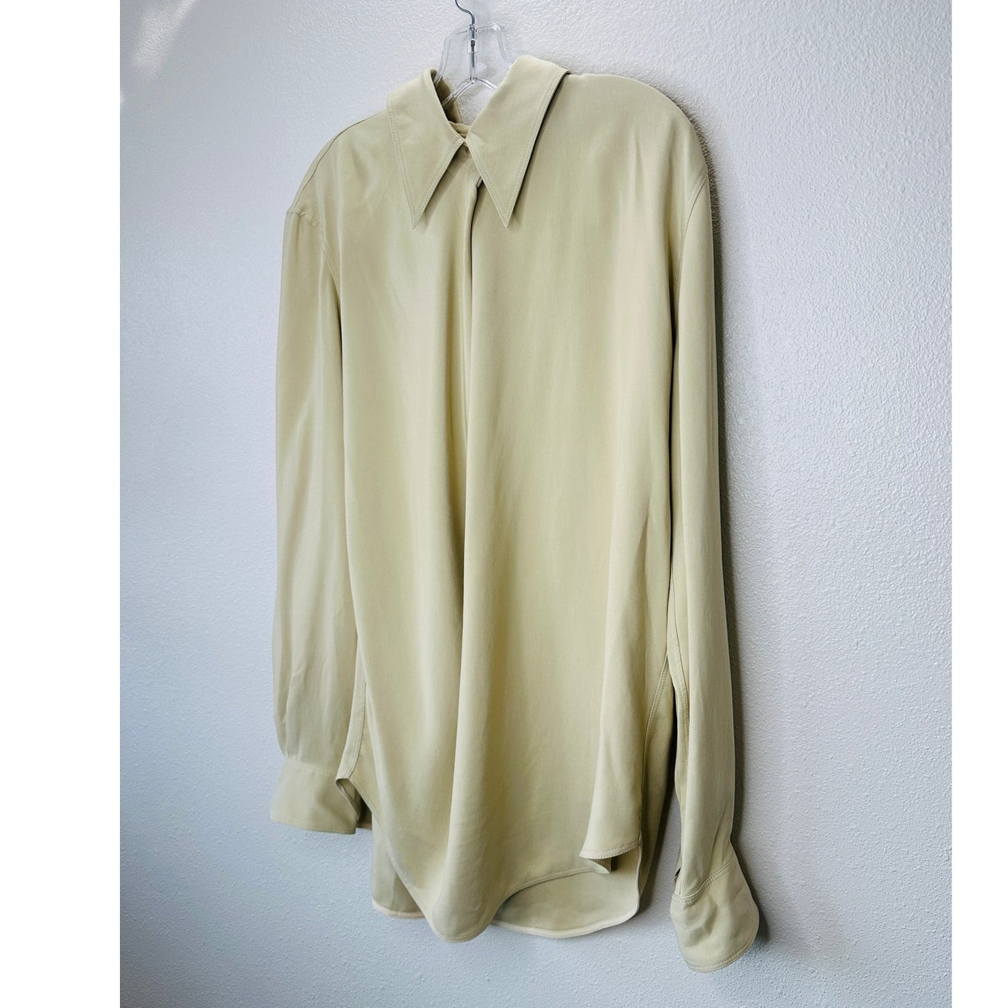 NWT Petar Petrov Lami Silk Blend Collared Draped Pleat Long Sleeve Blouse 44 / L