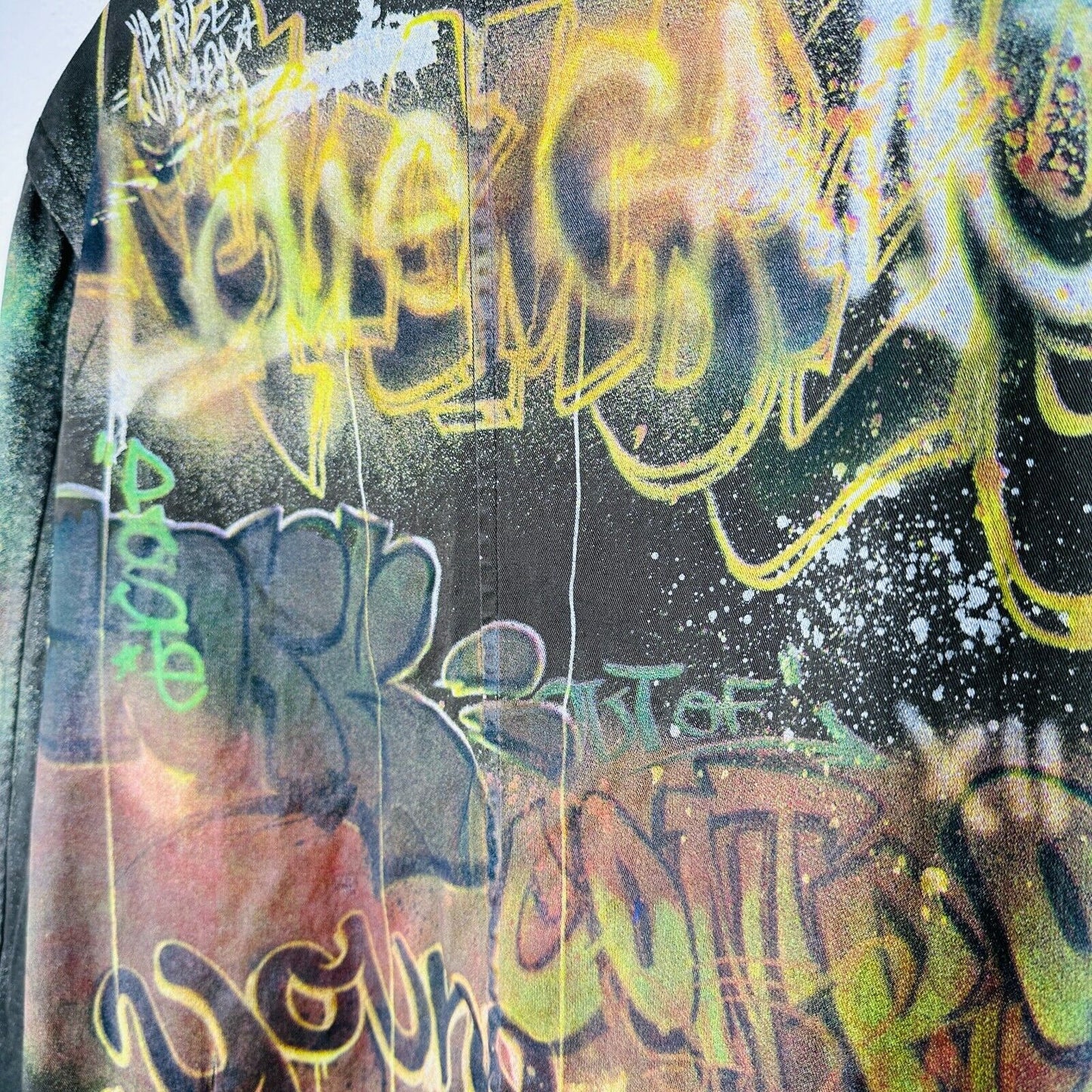 Zara Army Green Grafitti New York Jungle Oversize Zip Utility Jacket 100% Cotton