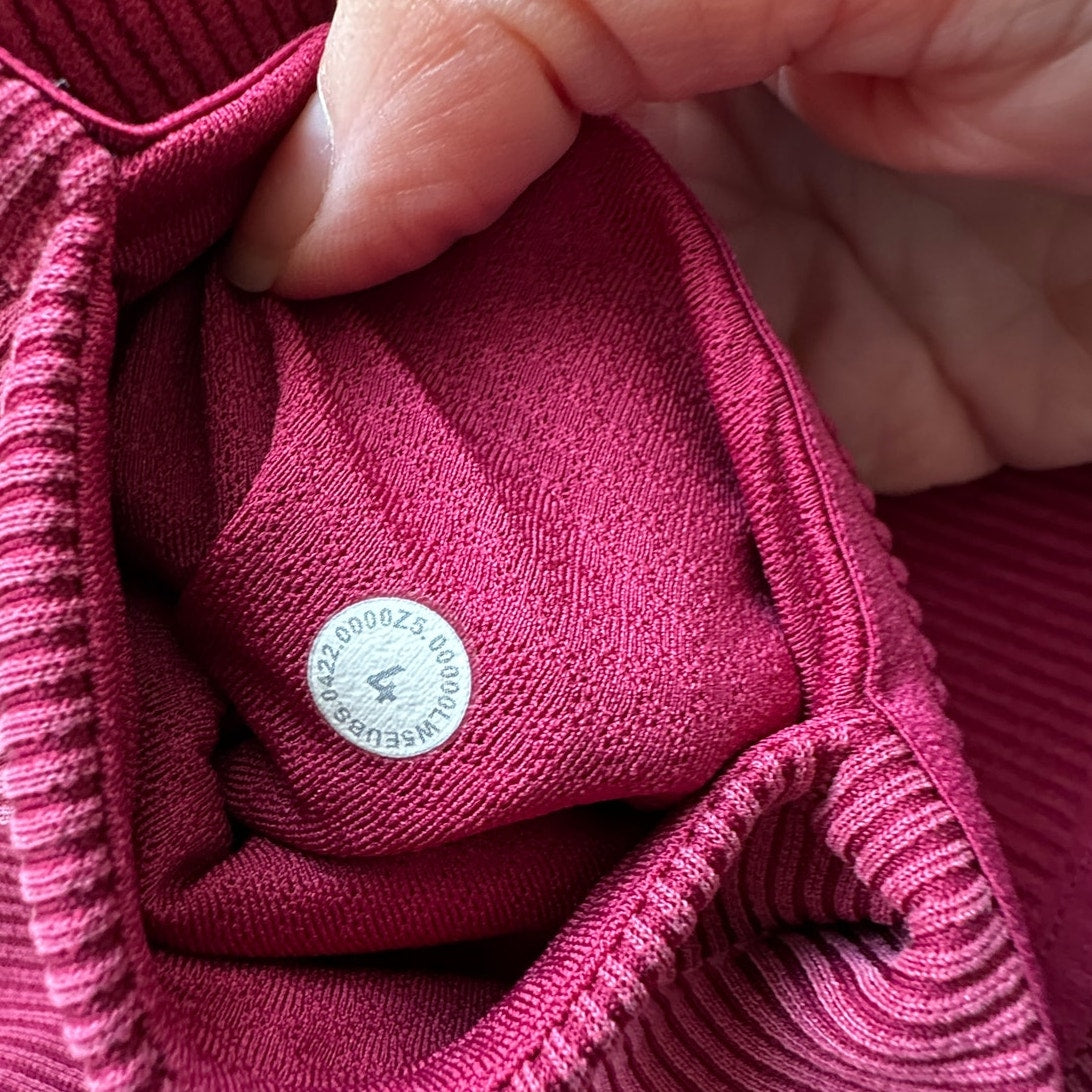 Lululemon Dark Pink Pomegranate Brushed Softstreme Ribbed Zip Flared Pant 4