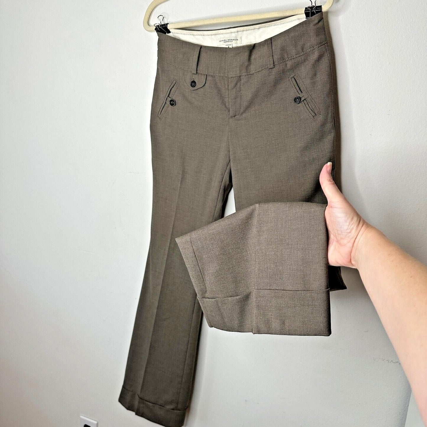 Banana Republic Brown Pinstripe Martin Fit Wide Leg Stretch Cuffed Dress Pant 4