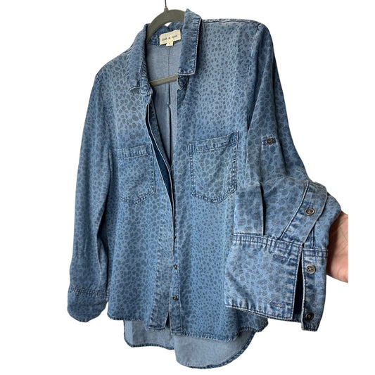 Cloth & Stone Denim Blue Animal Print Button Collared Shirt S