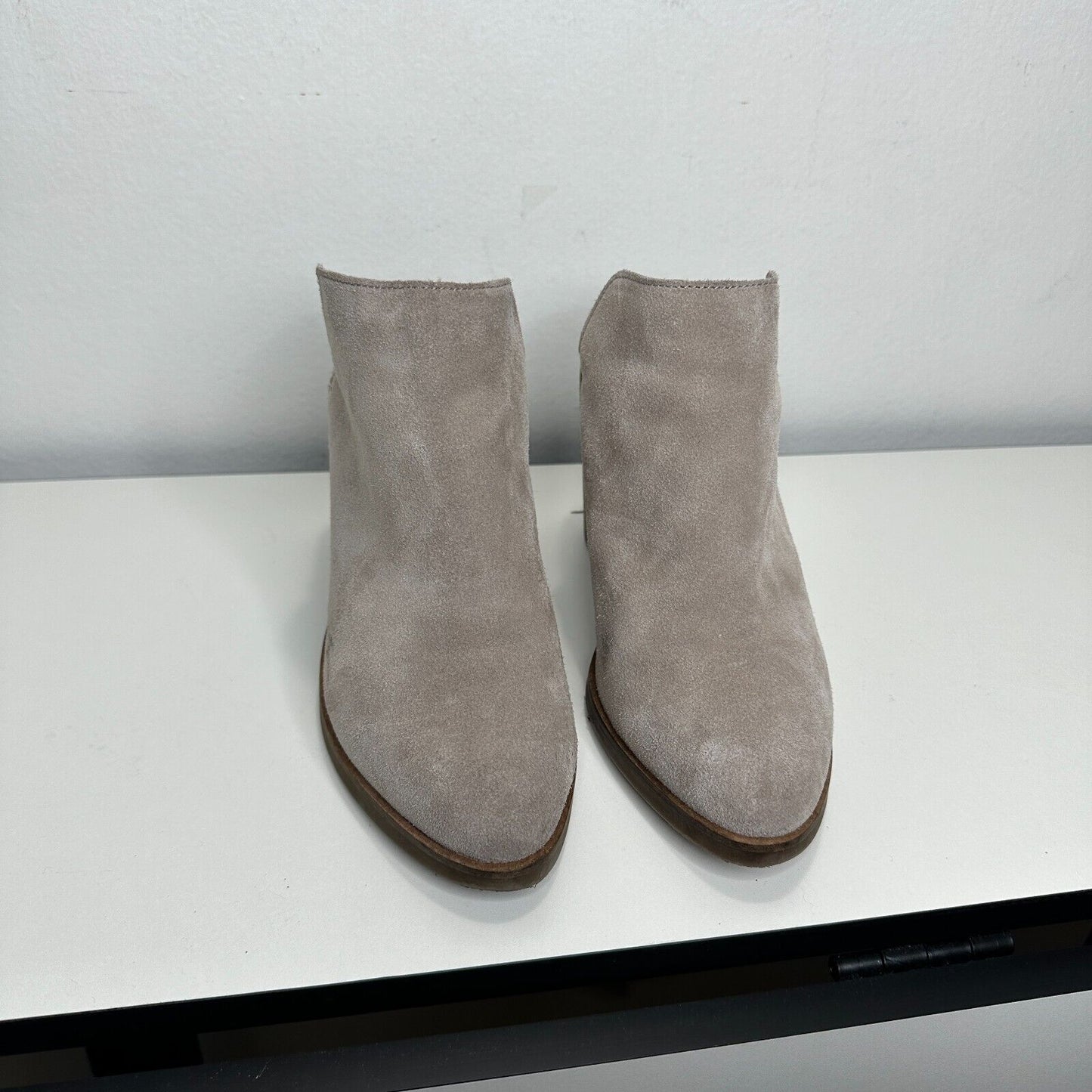 Dolce Vita Gray Selene Suede Almond toe Slide On Mule Bootie Block Heels 7.5