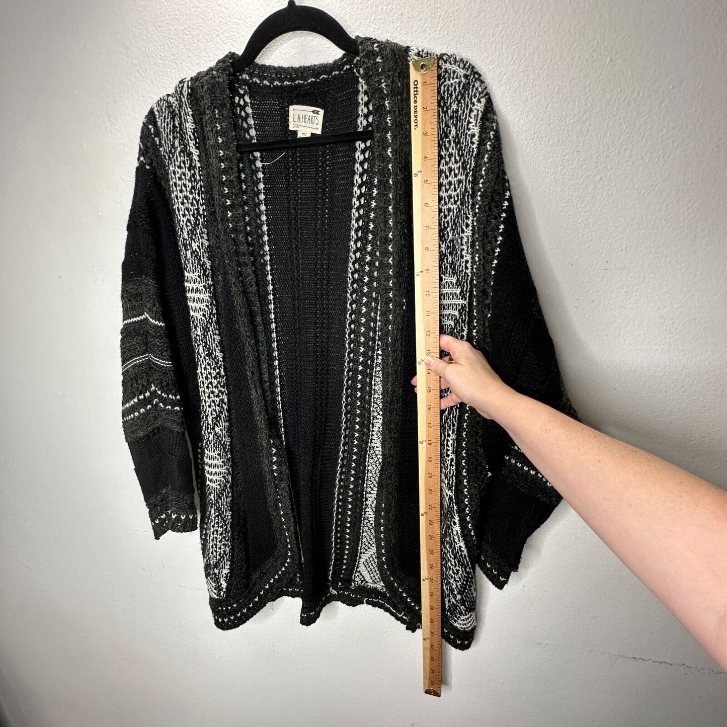 LA Hearts Black Gray and Cream Striped Knit Long Line Open Cardigan Sweater OS