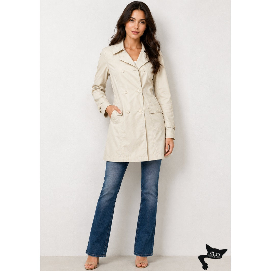 NWT Vince Cream Tan Fitted Peacoat Utility Duster Jacket Sage Lining Size 6