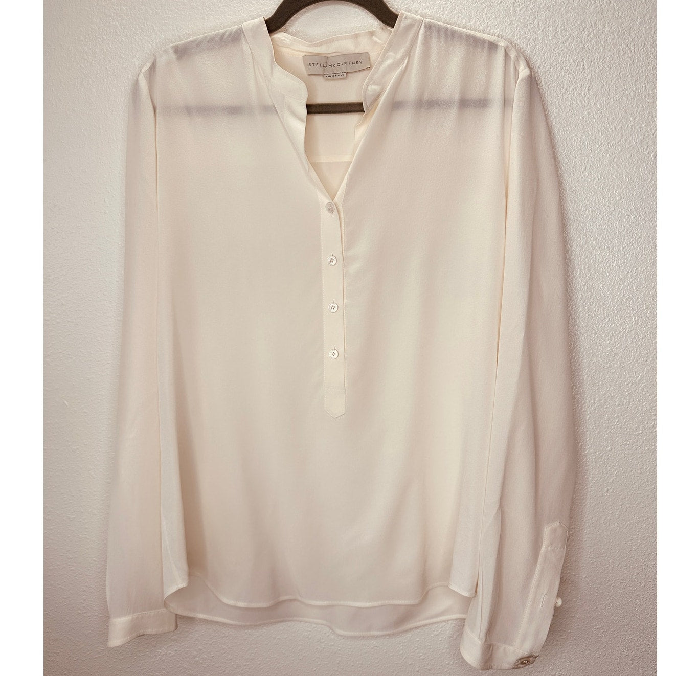 Stella McCartney Eva Cream Silk 3/4 Button Mandarin Collar Blouse 42 / M