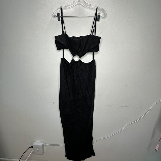 Rumer Black Avalon Ring Linen Dress Bandeau Top & Side Slit Skirt Zip Back L