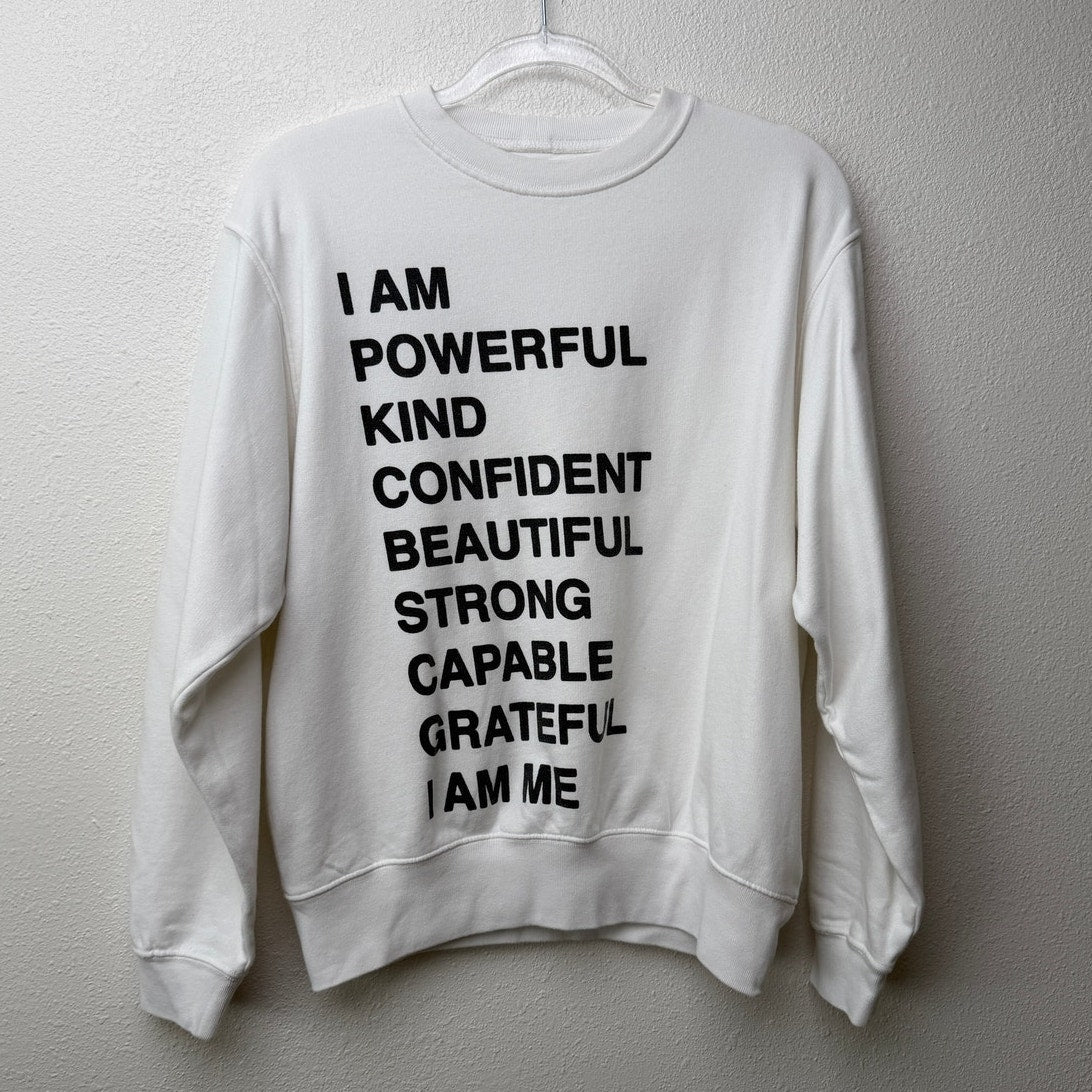 Anine Bing White Graphic Sweatshirt I Am Powerful Quote Crewneck Pullover XS