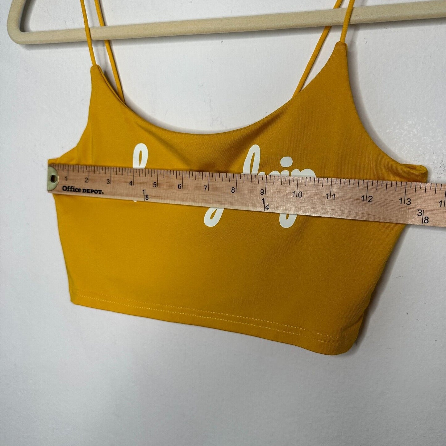 Mustard Yellow Honeydrip Graphic Crop Top Stretchy Spaghetti Strap Cami S