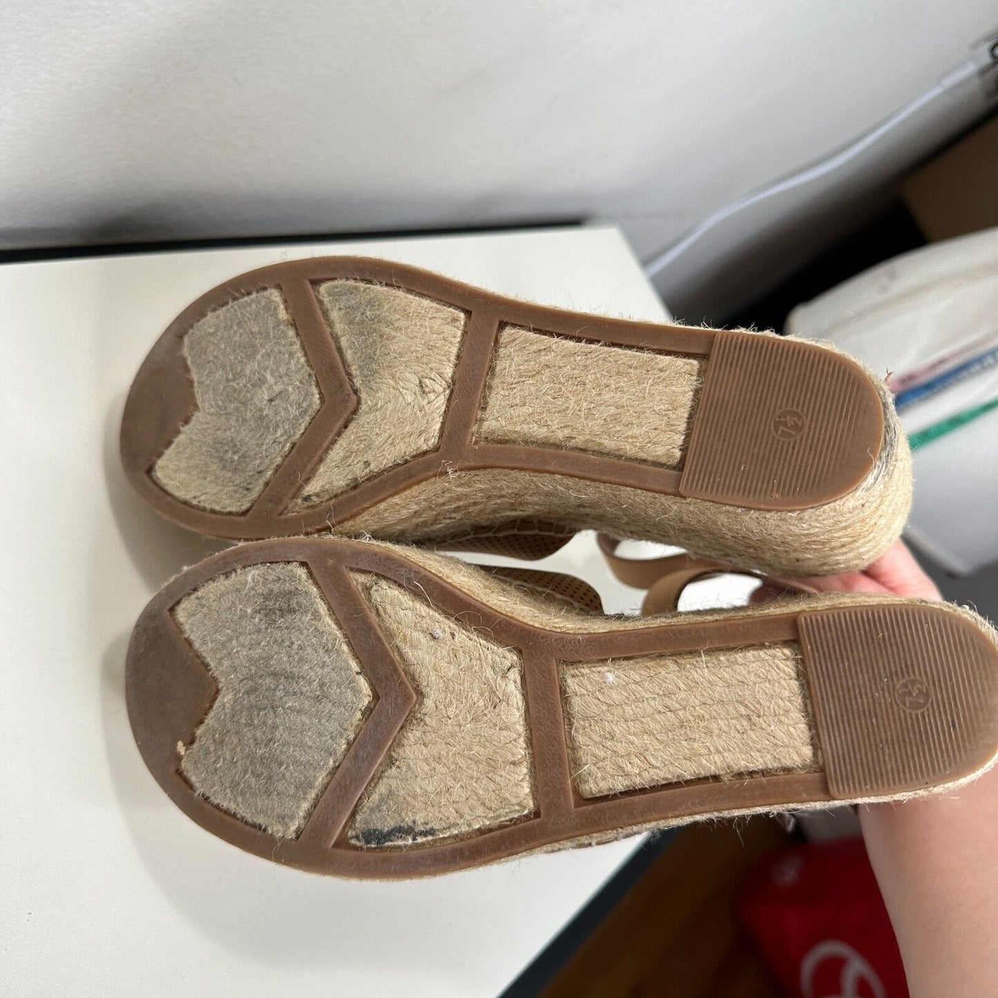 Marc Fisher Cute Tan Adalyne Platform Leather Open Toe Espadrille Wedges 7.5