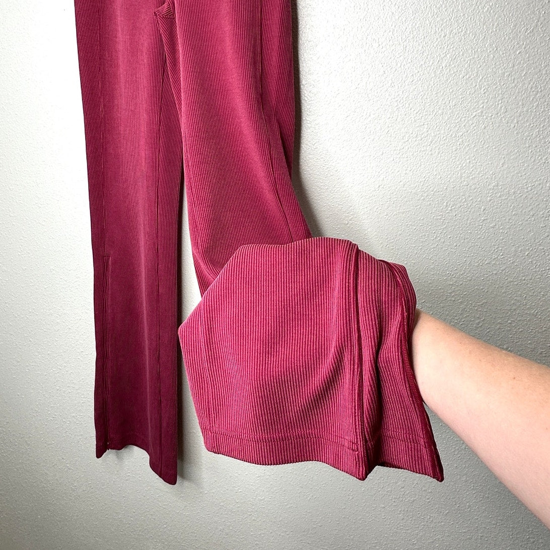 Lululemon Dark Pink Pomegranate Brushed Softstreme Ribbed Zip Flared Pant 4