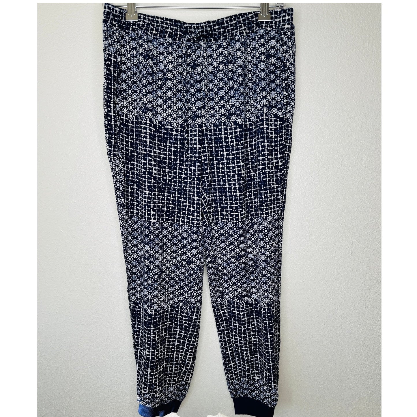Tavik Womens Navy Ivory Polka Dot Cinch Tie Waist Banded Jogger Pant S