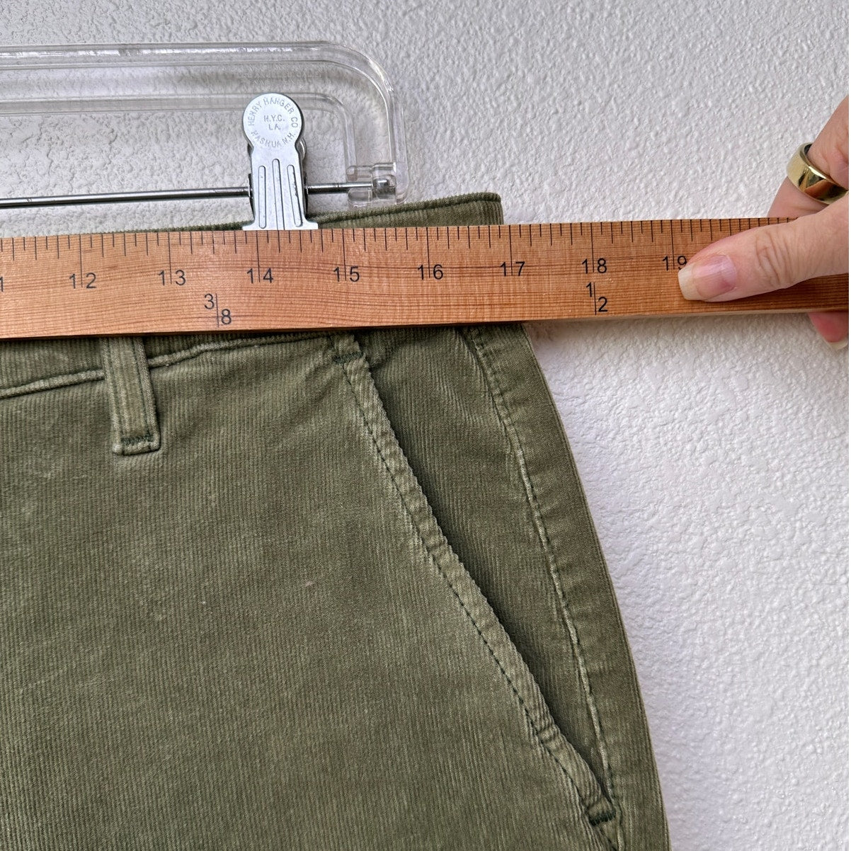 AG Adriano Goldschmied Caden Tailored Corduroy Trousers Olive Green Women’s 31R
