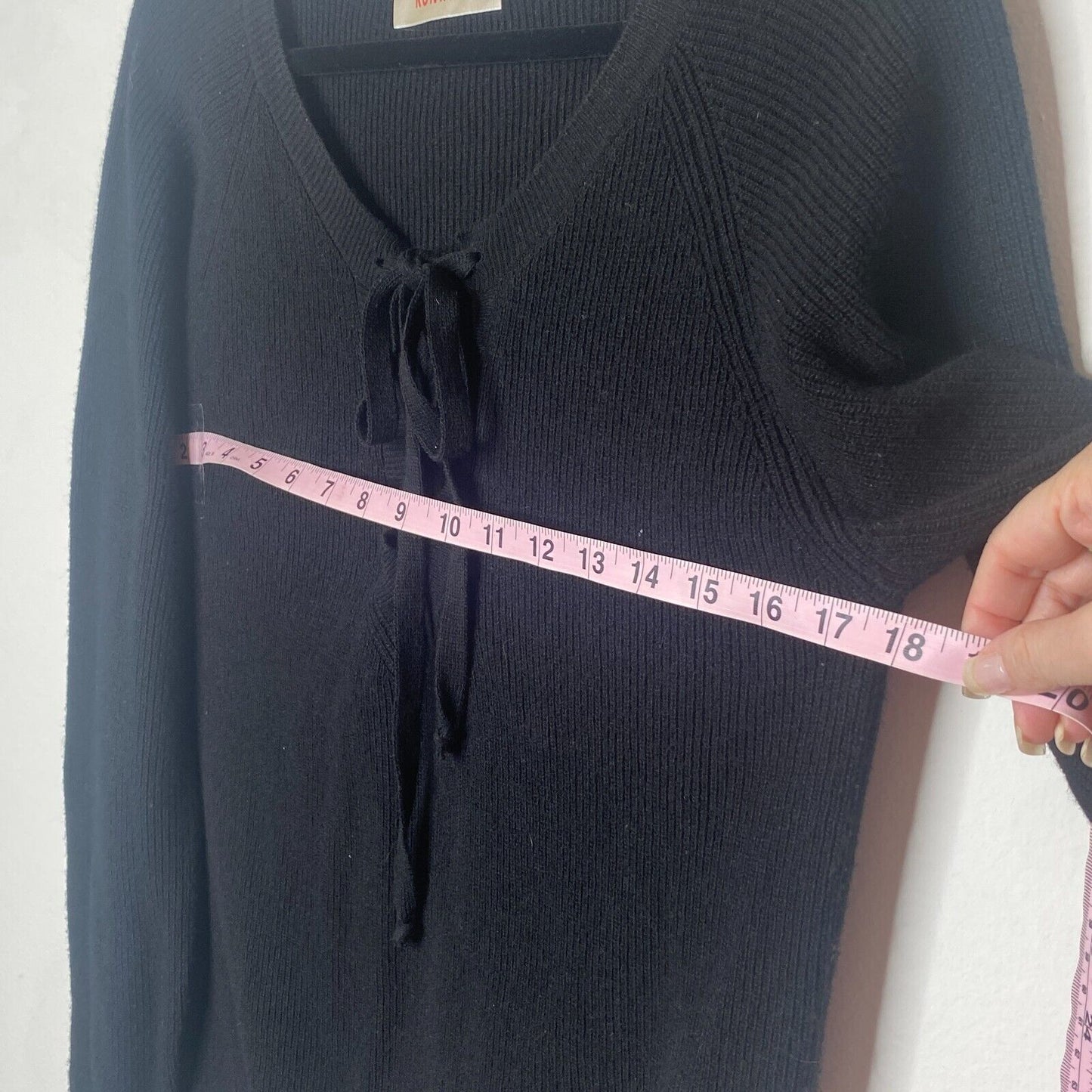 Kontatto Black Long Sleeve Front Tie Lace up V-Neck Long Sleeve Sweater Jumper S
