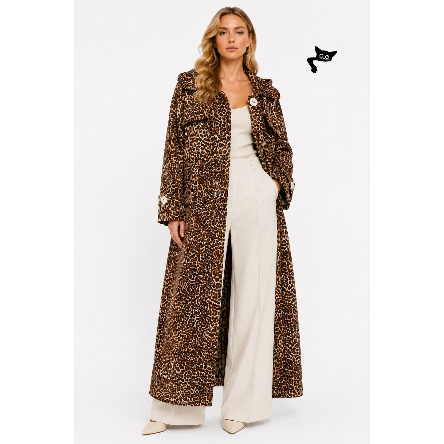 Alexx Brown Leopard Calf Hair Maxi Coat Women's US L/XL