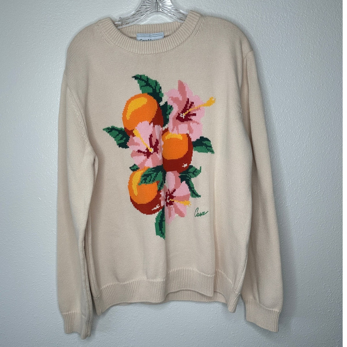 NWT Casablanca Cream Kapalia Oranges Graphic Intarsia Knit Sweater XXL